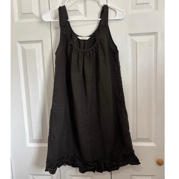 Bonjour Le Lin 100% Linen Black Ester Sleeping Dress with Ruffles Large - Picture 2 of 9